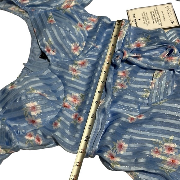 B DARLIN Womens Blue Lined Belted Padded Long Sleeve Short Dress 3/4 NWT - Picture 16 of 16